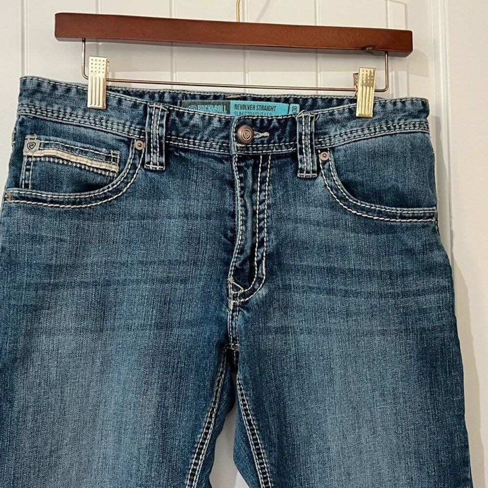 Rock & Roll Denim Revolver Slim Straight Jeans Men 31 Medium Wash Western Cowboy
